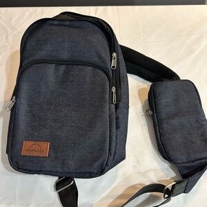 Workday Crossbody Sling Bag in Dark Denim Blue With Attached Phone Pouch